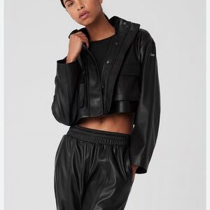 ALO Yoga Black Faux Leather Power Hour Jacket